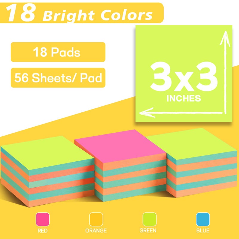 TKTB (18 Pads) Pop Up Sticky Notes 3x3 Refills, Alternating Color, Strong Adhesive Memo Pad Bulk, Suitable for Home, Office, School, Clean Removal - Image 2