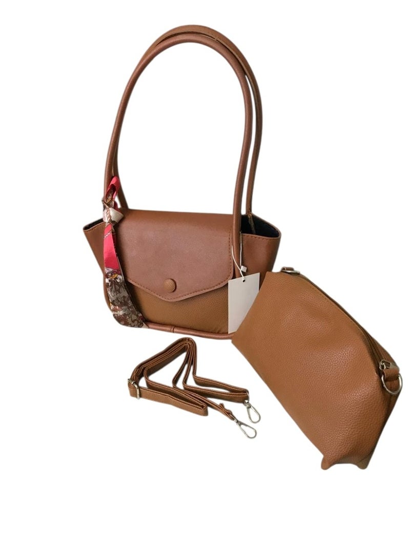 شنطة حريمي 2 في 1 بفيونكة ستان أنيقة – حقيبة يد وكروس بتصميم ناعم مناسب للخروجات والمناسبات - Image 1