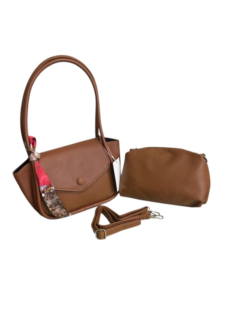 شنطة حريمي 2 في 1 بفيونكة ستان أنيقة – حقيبة يد وكروس بتصميم ناعم مناسب للخروجات والمناسبات - Image 2