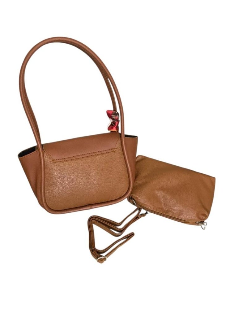 شنطة حريمي 2 في 1 بفيونكة ستان أنيقة – حقيبة يد وكروس بتصميم ناعم مناسب للخروجات والمناسبات - Image 4