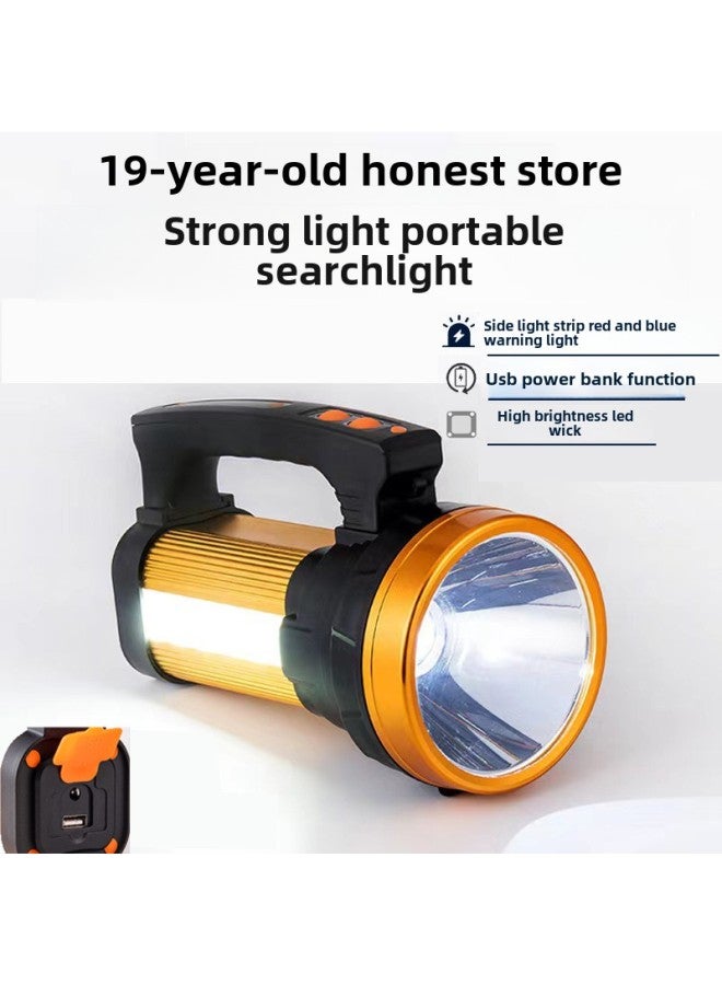 High-power Night Fishing Strong Light Portable Lamp Outdoor Rechargeable Handheld Flashlight Long-range Emergency Searchlight-Color:S1188-100W Aluminum Condenser Cup 100mm Lithium Battery 2 Groups Plus Protection Plate Side Lights White Red And Blue Flashing Lights - Image 1