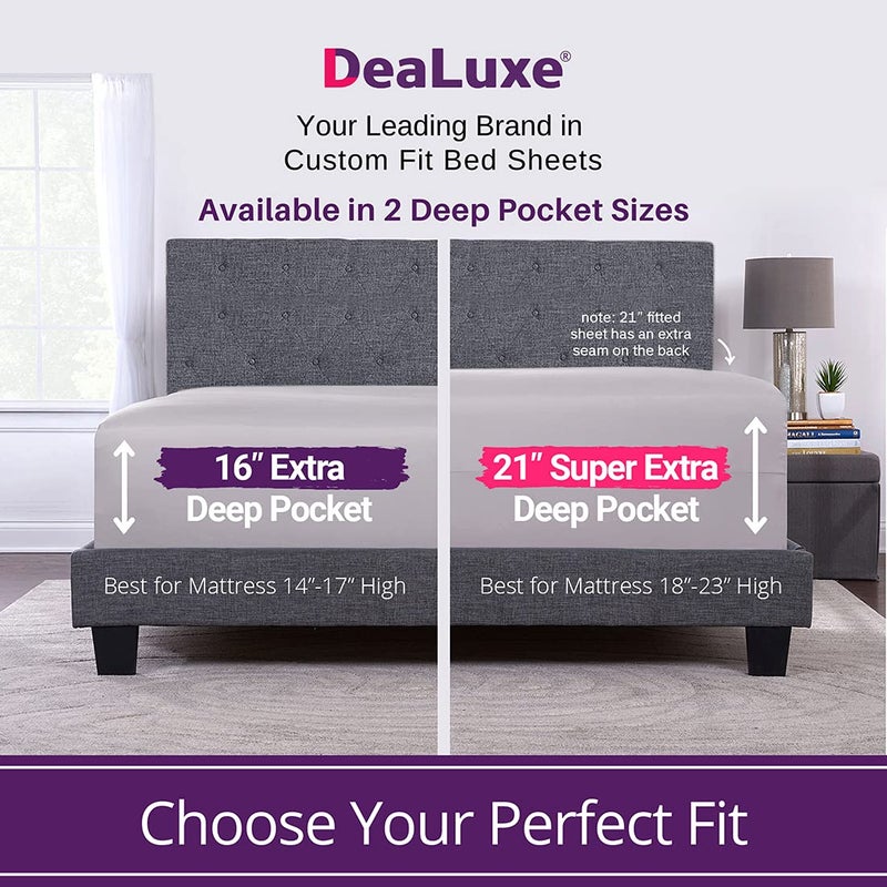 DeaLuxe Full Fitted Sheet - Deep Pocket Full Size Fitted Sheets Only Real 16  Fitted Bed Sheets Fit Perfectly 14 -18  Deep Mattress & Toppers Lovely Feel - 1 Piece Bottom Fitted Sheets Full Size Grey Lavender - Image 2