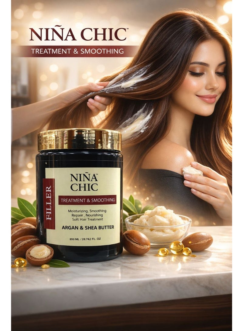 Niña Chic Argan & Shea Butter Hair Filler - Professional Treatment & Smoothing Mask (850ml) - Deep Repair & Anti-Frizz
