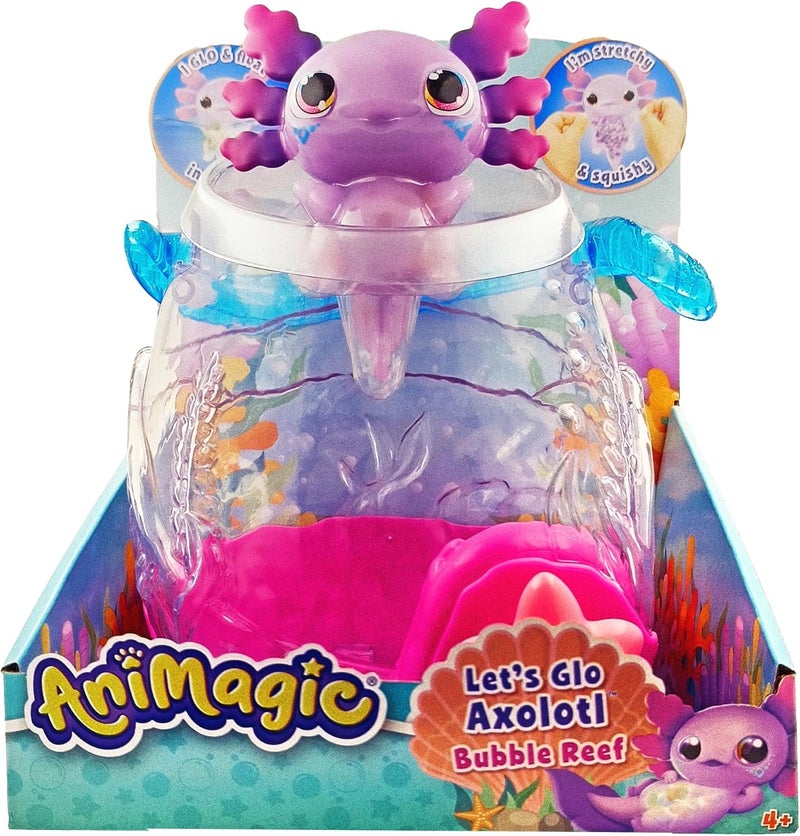 أني ماجيك أنيماجيك 930943 لعبة تفاعلية "Let's Glo" للأطفال من عمر 4 سنوات، لحمل الحيوانات الأليفة الإلكترونية والمضيئة، تشمل حوض سمك وأكسولوتل أرجواني - Image 1