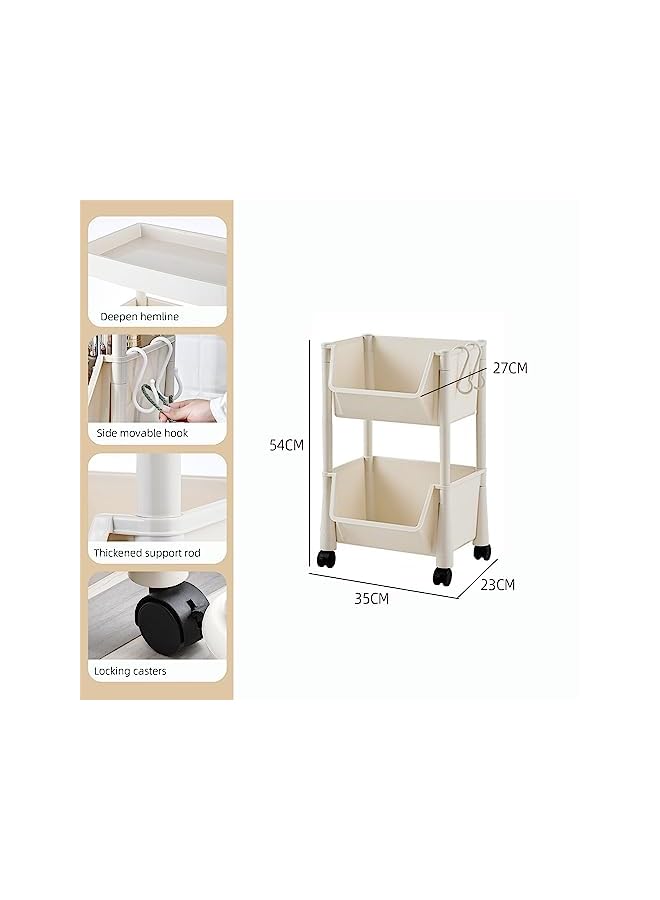 IAF Rolling Cart Organizer, Trolley with Lockable Wheels，Bathroom Organizor, Storage and Organiztion For Living room, Bedroom, Kitchen (2 layer: 2 Baskets) - Image 2