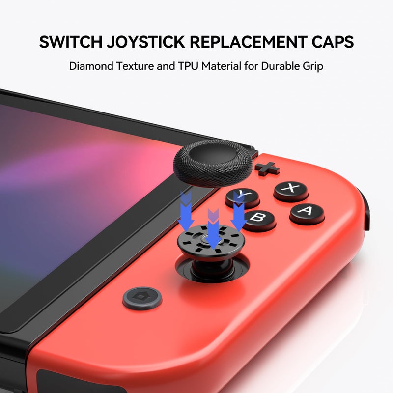 NEWDERY Replacement Joystick Caps Thumb Grips for Nintendo Switch/OLED/Lite, Anti-Slip TPU Diamond Texture Analog Stick Covers for JoyCon Controller Repair Kit Accessories(10pcs) - Image 2