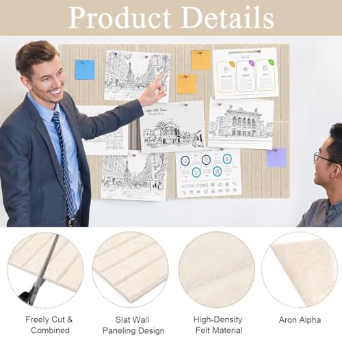 Climberty® 6-Piece Felt Board Bulletin Board, 30x30cm Self-Adhesive Wall Panel, with 50 Pushpins, Felt Message Board for Notes, Photos and Schedules (Blue) - Image 3