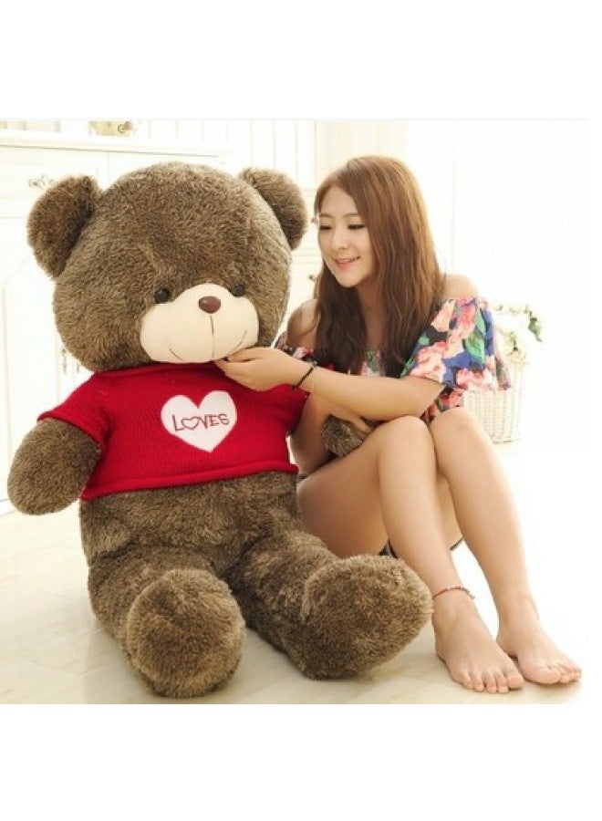 Teddy Bear Plush Toys Short Hair Stuffed Animal Dolls Customizable Logo Patched Youth Suitable PP Cotton Filled Wholesale-Color:Red Love Clothes-Height:1.2 M - Image 1