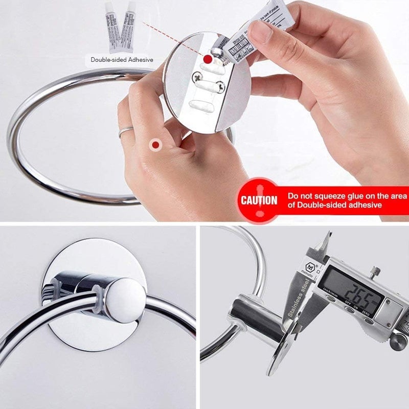 GERUIKE Adhesive Towel Ring Self Adhesive Hand Towel Ring Stainless Steel Rustproof Bathroom Towel Holder Wall Mount - Image 3