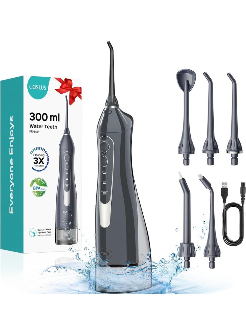 COSLUS Water Dental Flosser for Teeth Cordless: 2025 Upgraded Portable Oral Irrigator 300ML 5 Jet Tips Rechargeable Tooth Flosser Teeth Braces Pick IPX7 Waterproof Irrigation Cleaner for Travel Home - Image 1