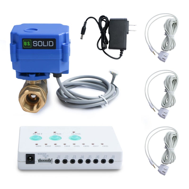 U.S. Solid US Solid Water Leak Detector with Auto Shutoff Valve Sound Alarm 1 Motorized Brass Ball Valve System 3 Sensors Home Flood Prevention Water Damage Defense for Basement Laundry Water Heater - Image 2