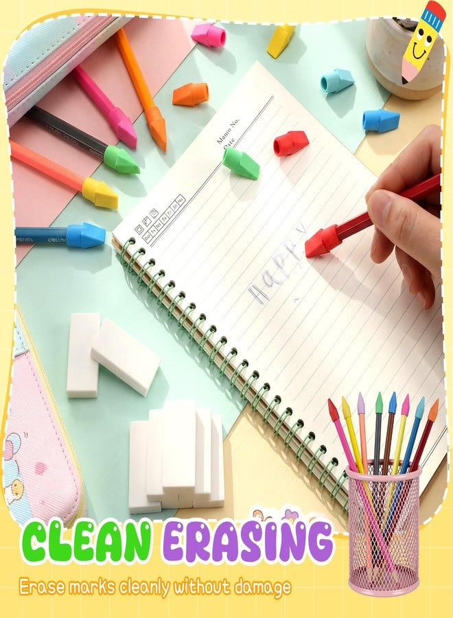 YooNotee 800+80 Pcs Pencil Top Erasers Bulk, Colorful Pencil Cap with White Erasers, Eraser Caps for Pencils, Chisel Shaped Toppers for Classroom School Office Supplies, Mix 8 Assorted Colors - Image 4