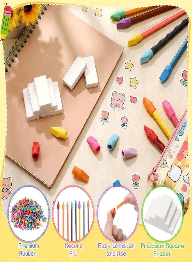 YooNotee 800+80 Pcs Pencil Top Erasers Bulk, Colorful Pencil Cap with White Erasers, Eraser Caps for Pencils, Chisel Shaped Toppers for Classroom School Office Supplies, Mix 8 Assorted Colors - Image 3