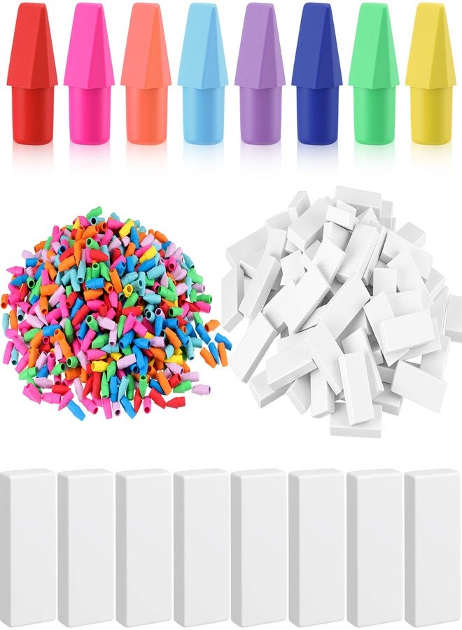 YooNotee 800+80 Pcs Pencil Top Erasers Bulk, Colorful Pencil Cap with White Erasers, Eraser Caps for Pencils, Chisel Shaped Toppers for Classroom School Office Supplies, Mix 8 Assorted Colors - Image 1