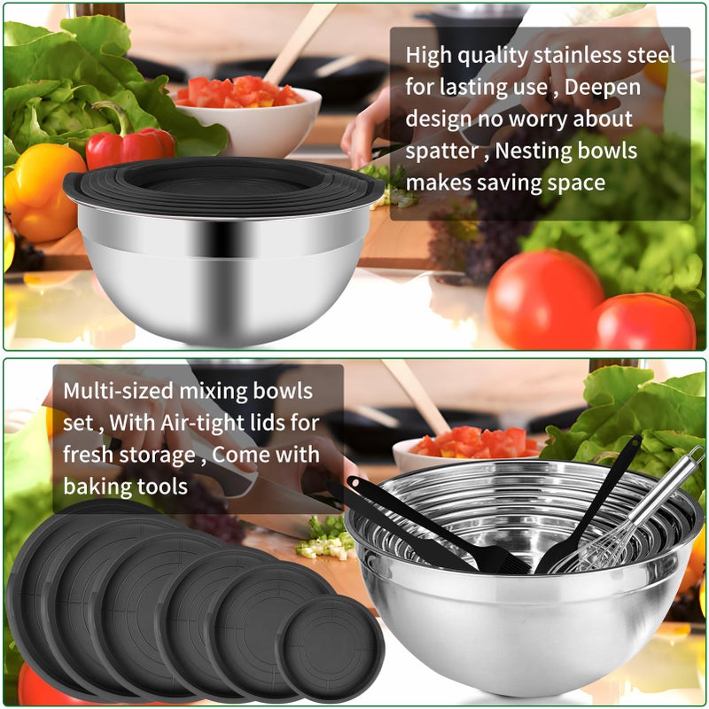 Wepsen Mixing Bowls Set  27Pcs Stainless Steel Mixing Bowl With Lid Set  Large Nesting Bowls 7  4.5  3  2.5  2  1.5Qt  Measuring Cups And Spoons Baking Utensils Metal Bowl For Kitchen Prep - Image 3