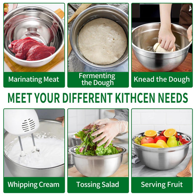 Wepsen Mixing Bowls Set  27Pcs Stainless Steel Mixing Bowl With Lid Set  Large Nesting Bowls 7  4.5  3  2.5  2  1.5Qt  Measuring Cups And Spoons Baking Utensils Metal Bowl For Kitchen Prep - Image 5