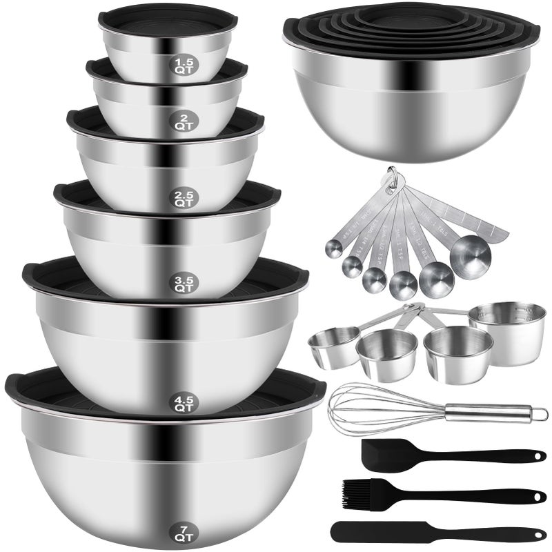 Wepsen Mixing Bowls Set  27Pcs Stainless Steel Mixing Bowl With Lid Set  Large Nesting Bowls 7  4.5  3  2.5  2  1.5Qt  Measuring Cups And Spoons Baking Utensils Metal Bowl For Kitchen Prep - Image 1