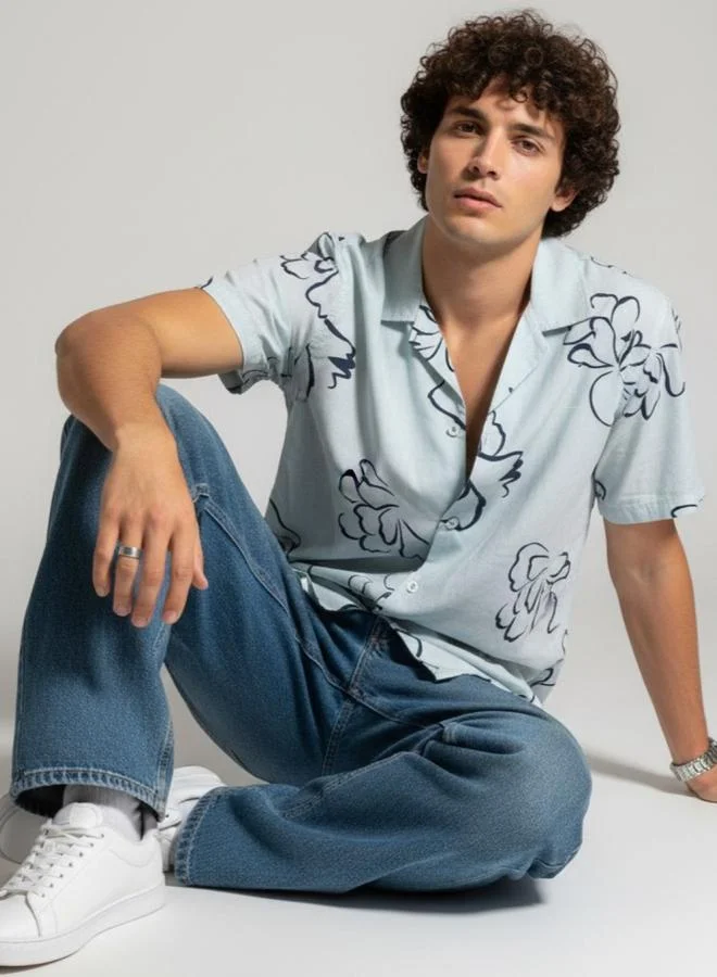 Truloom Blue Men Classic Floral Printed Casual Shirt for Men | Best Price UAE