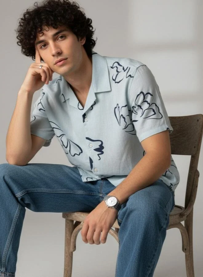 Truloom Blue Men Classic Floral Printed Casual Shirt for Men | Best Price UAE