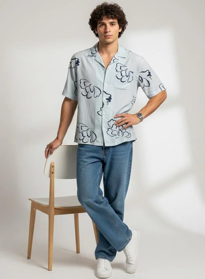 Truloom Blue Men Classic Floral Printed Casual Shirt for Men | Best Price UAE