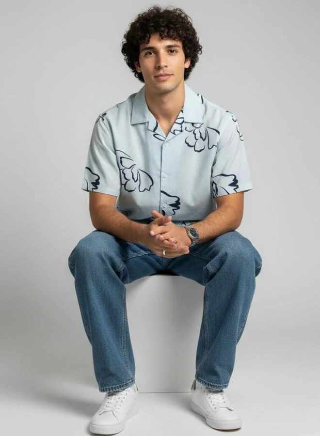 Truloom Blue Men Classic Floral Printed Casual Shirt for Men | Best Price UAE
