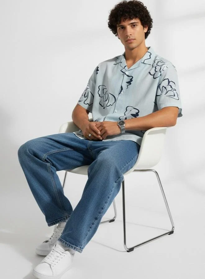Truloom Blue Men Classic Floral Printed Casual Shirt for Men | Best Price UAE