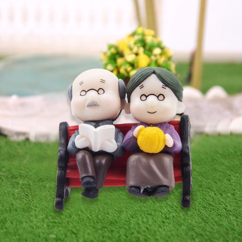 ODDIER Mini Park Bench Grandpa Grandma Model Ornament Accessories for Bonsai Craft Miniature House Fairy Garden Decor-for DIY Decoration - Image 5