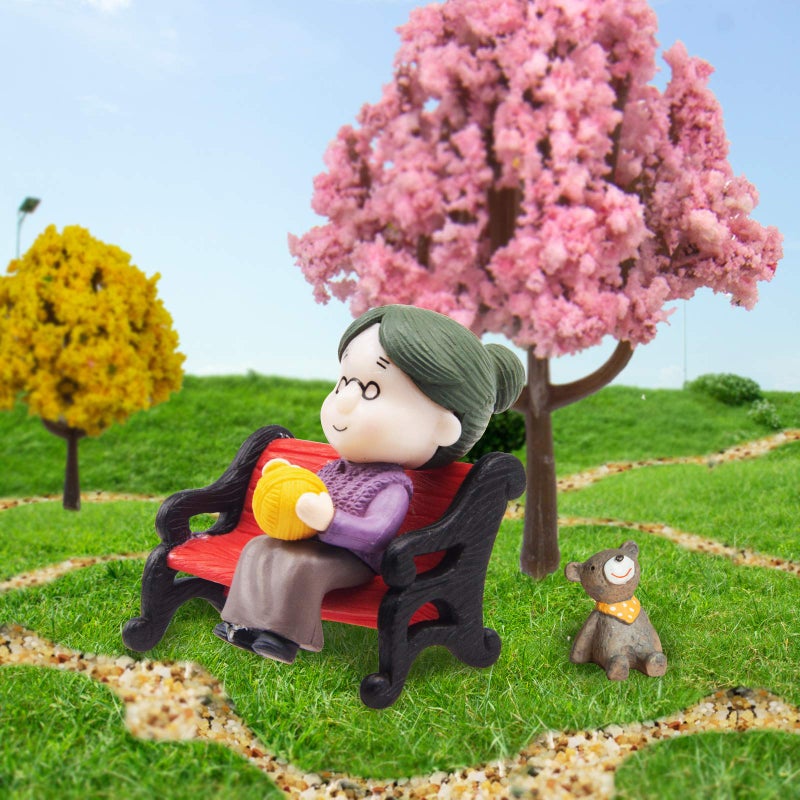 ODDIER Mini Park Bench Grandpa Grandma Model Ornament Accessories for Bonsai Craft Miniature House Fairy Garden Decor-for DIY Decoration - Image 4