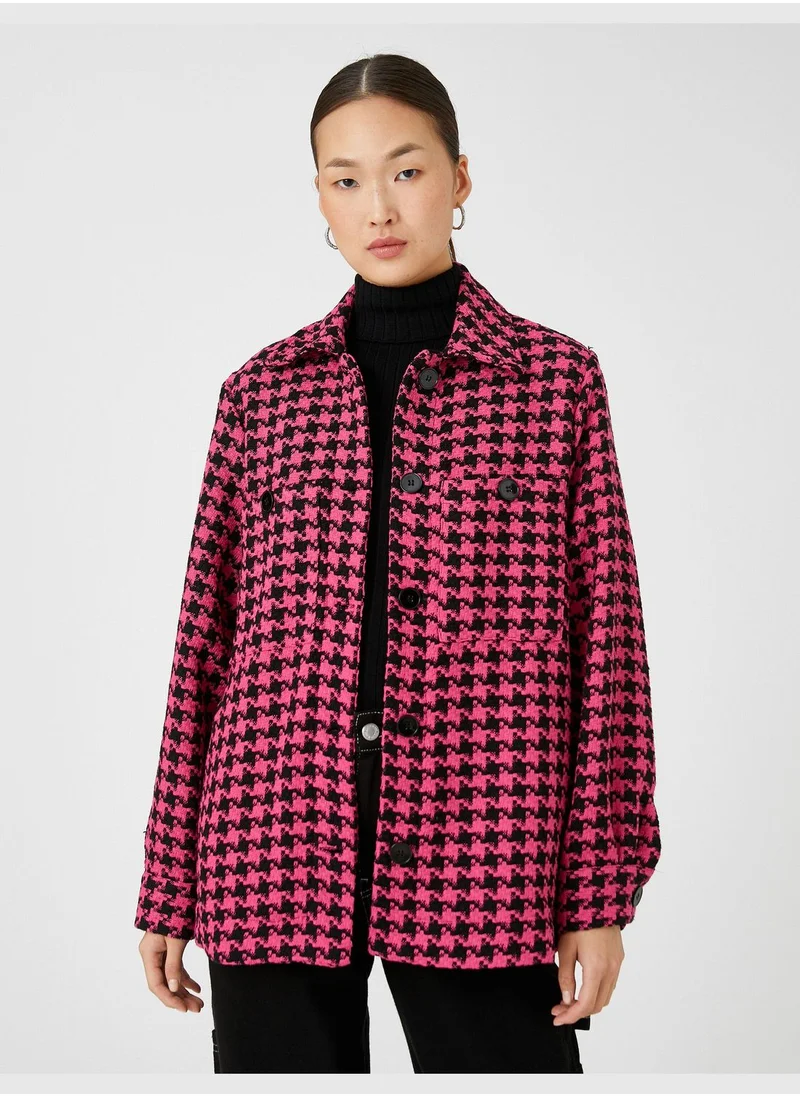 KOTON Oversized Tweed Shacket Pocket Button