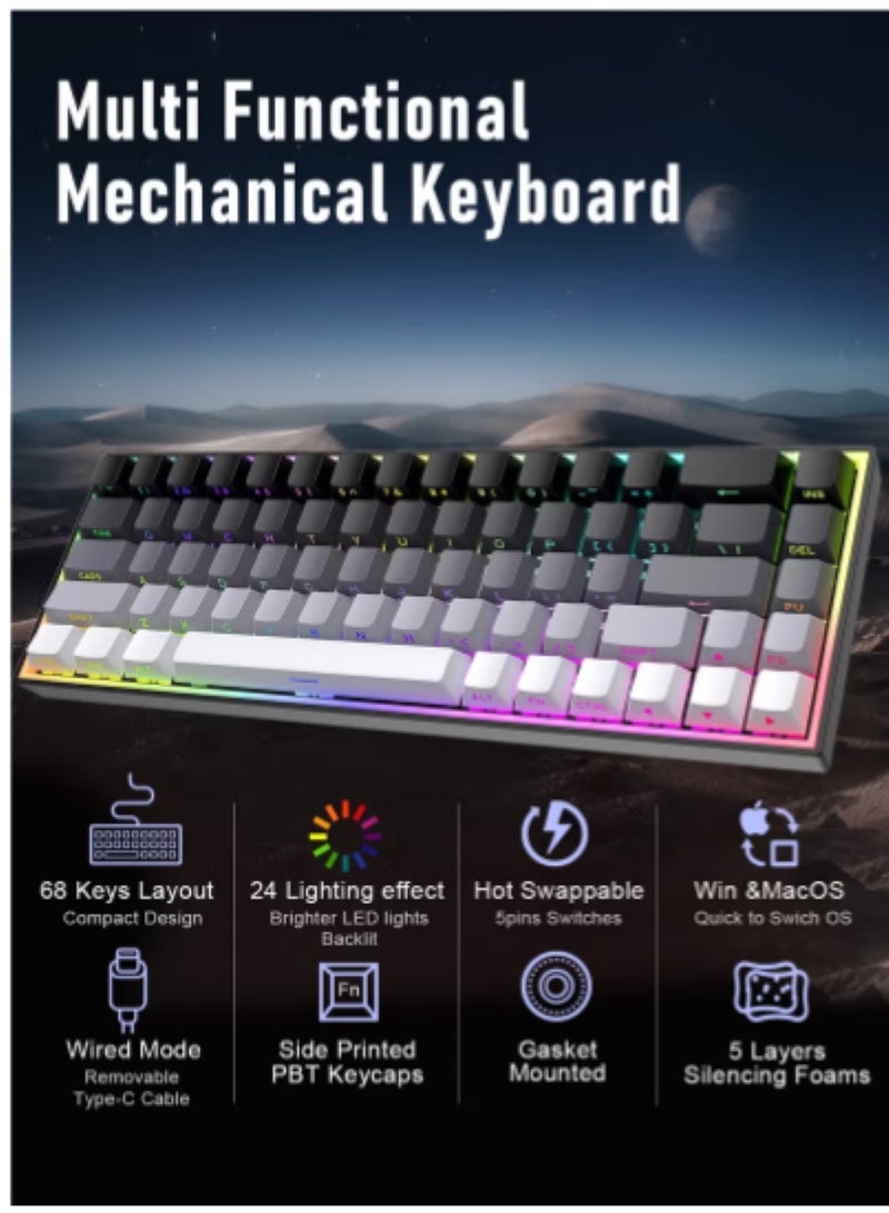 م.ا & ف'س لوحة مفاتيح ميكانيكية للألعاب 60%، صغيرة الحجم للغاية، 68 مفتاحًا مع مفاتيح حمراء، لوحة مفاتيح سلكية، مفاتيح مضادة للظلال، لأجهزة الكمبيوتر المحمولة التي تعمل بنظام Windows ولاعبي الكمبيوتر الشخصي - Image 2
