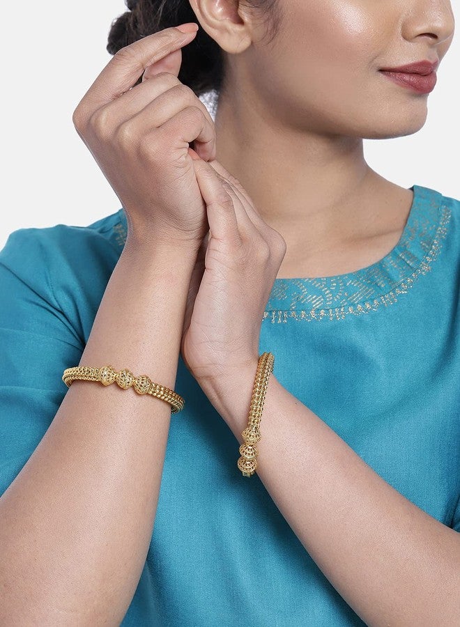 Peora Traditional Jewellery Fancy Designer Casual Party Gold Plated in Brass Set of 2 Kada Bangles for Women (Size-2.6) - Image 2