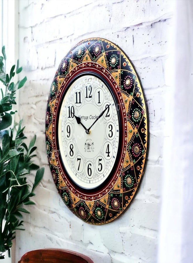 Vintage Clock Wooden MDF Hand-Painted Wall Clock with English Numbers (Black, 16 Inches/40 cm) - Image 1