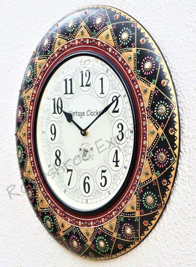 Vintage Clock Wooden MDF Hand-Painted Wall Clock with English Numbers (Black, 16 Inches/40 cm) - Image 2