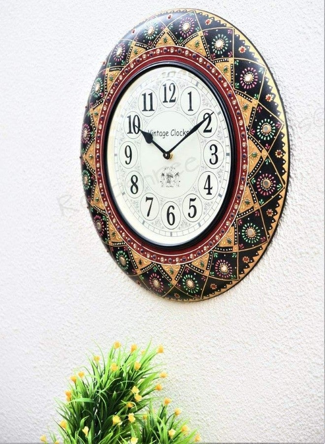 Vintage Clock Wooden MDF Hand-Painted Wall Clock with English Numbers (Black, 16 Inches/40 cm) - Image 3
