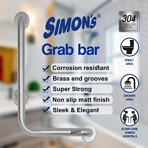 Simon's 100% Stainless Steel 304 Heavy Duty Grab bar for Bathroom handrailing and Safety Handle - 12+18 inch 90 Degree with 3 Legs L - Shape - Image 4