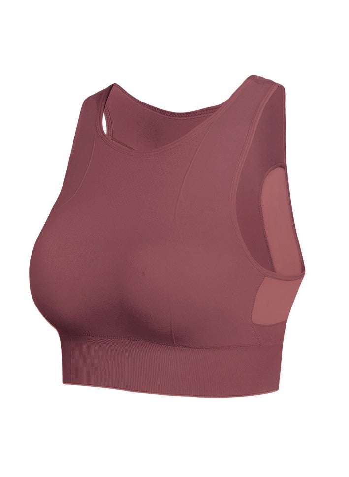 AROAQ Full Coverage Longline Sports Bra, Shockproof Fitness Yoga Running Sports Bra,  Seamless Quick-drying Medium Impact Push Up Tank Top For Yoga Gym Workout, (Size S, Brick Red) - Image 1