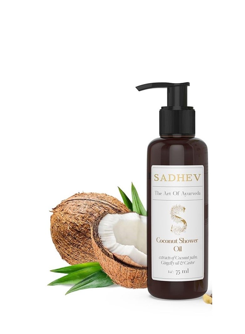 Sadhev Ayurvedic Herbal Coconut Shower Oil With Coconut Palm Gingelly Oil And Castor Extract - 75ml (Pack of 1) - Image 2