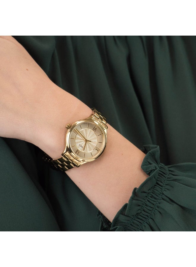 تيميكس ساعة TIMEX للنساء بإطار نحاسي ذهبي وسوار من الفولاذ المقاوم للصدأ الذهبي - Image 4