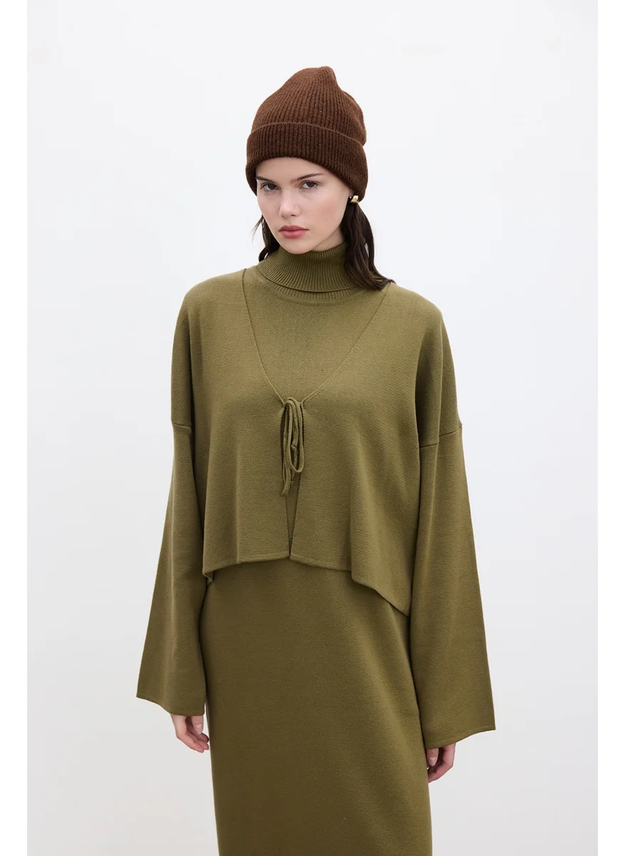 مانوكا Lace-Up Knit Cardigan Green