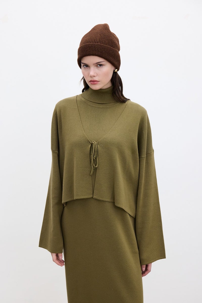 Manuka Lace-Up Knit Cardigan Green  - Image 1