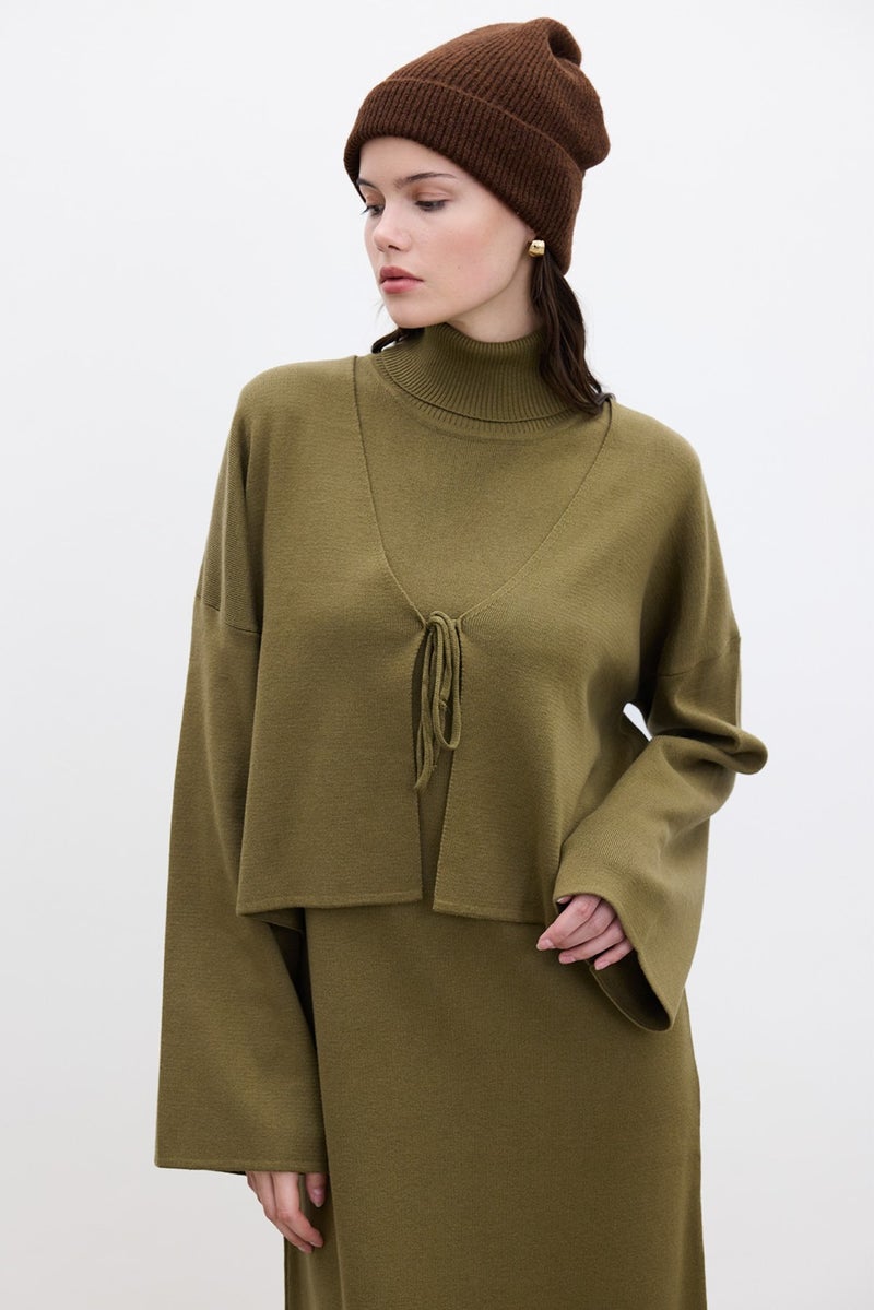 Manuka Lace-Up Knit Cardigan Green  - Image 3