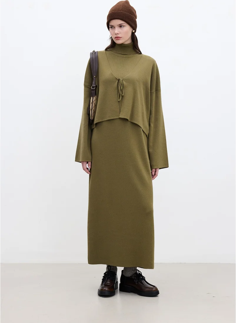 مانوكا Lace-Up Knit Cardigan Green
