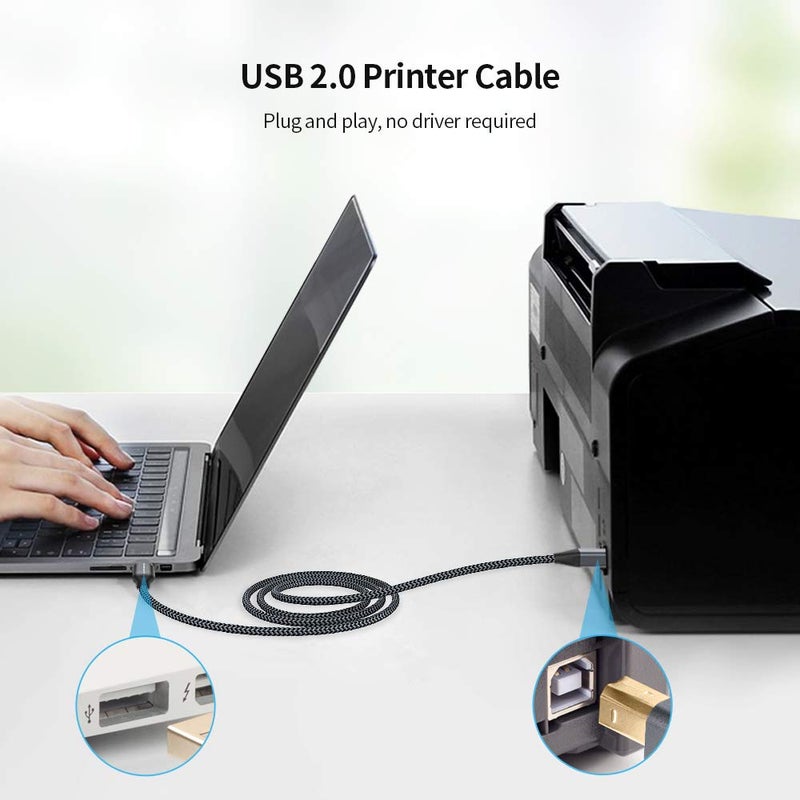 Treated anti-rust metal Printer Cable 0.5M/1.5FT,USB 2.0 USB A to B Printer Cable Nylon Type B Cord Compatible with Lexmark, Dell, HP, Canon, Xerox, Brother and More - Grey Economical upgraded quality - Image 3