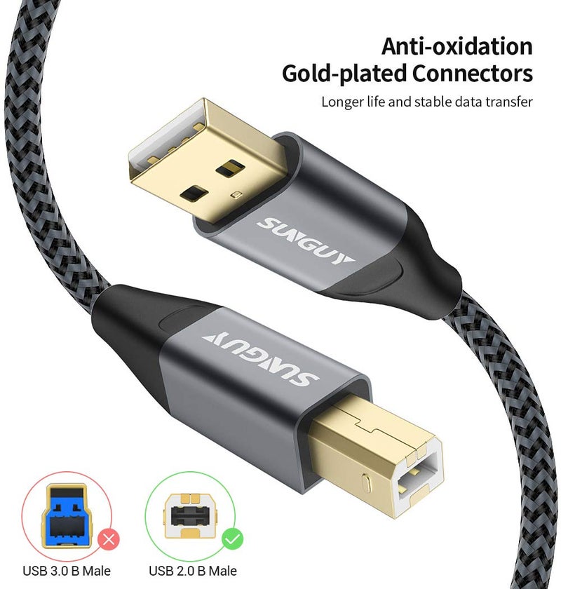 Treated anti-rust metal Printer Cable 0.5M/1.5FT,USB 2.0 USB A to B Printer Cable Nylon Type B Cord Compatible with Lexmark, Dell, HP, Canon, Xerox, Brother and More - Grey Economical upgraded quality - Image 2