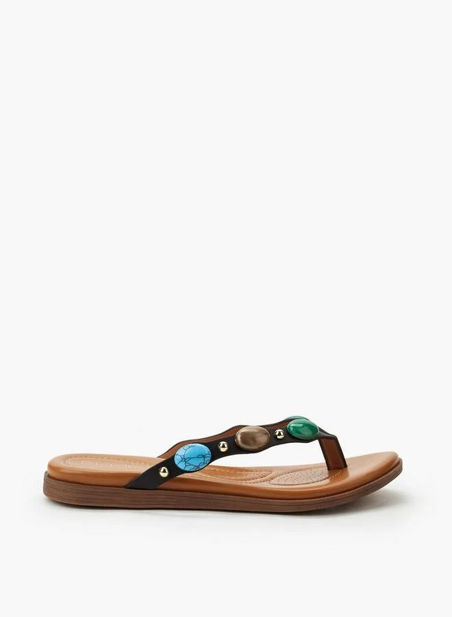 لو كونفورت Women Stone Embellished Slip-On Sandals