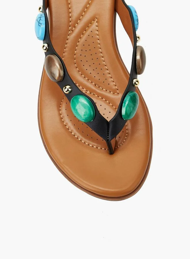 لو كونفورت Women Stone Embellished Slip-On Sandals
