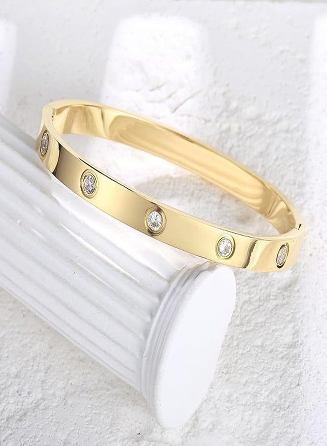 Okos Gold Plated Fashion Jewellery Stainless Steel Anti Tarnish Cuff Band Style Bangle Bracelet And Nail Style Combo Pack of 2 with White CZ Stones For Girls and Women CO1000482GLD - Image 3