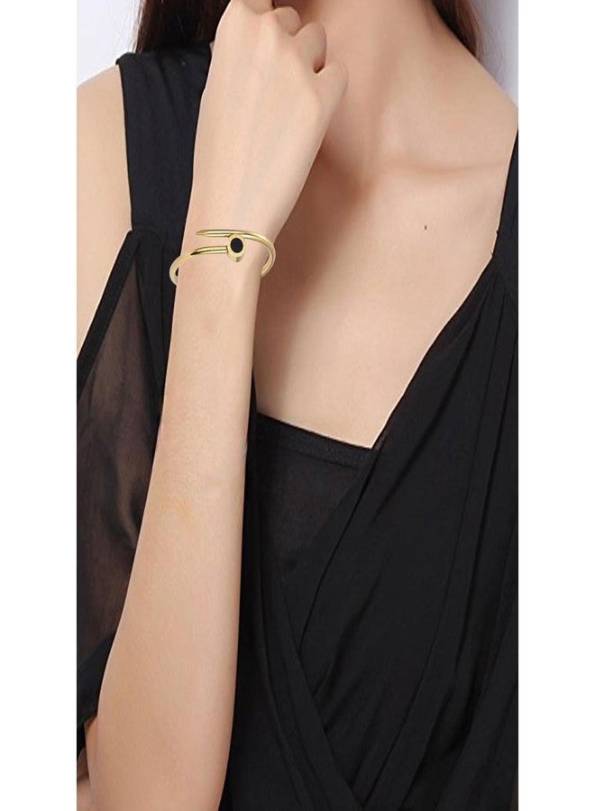 Okos Gold Plated Fashion Jewellery Stainless Steel Anti Tarnish Cuff Band Style Bangle Bracelet And Nail Style Combo Pack of 2 with White CZ Stones For Girls and Women CO1000482GLD - Image 5
