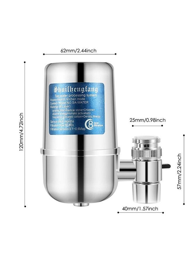 Faucet Water Filter with 8-layer Cartridge Tap Water Purifier Filtration
