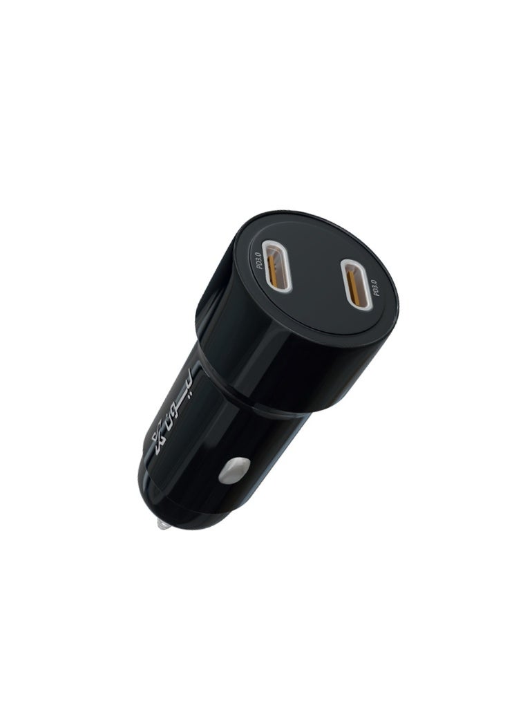 ليون اكس شاحن سيارة سريع 60 واط من ليون اكس | محول بمنفذين تايب سي (USB-C) بتقنية PD لآيفون 17/16/15 وسامسونج جالاكسي S23/S22 (صناعة سعودية) - أسود - Image 2